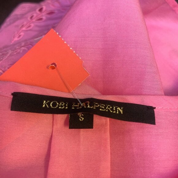 Kobi Halperin Pink Blouse With Embroidered Bell Sleeves, Size Small - Picture 5 of 6